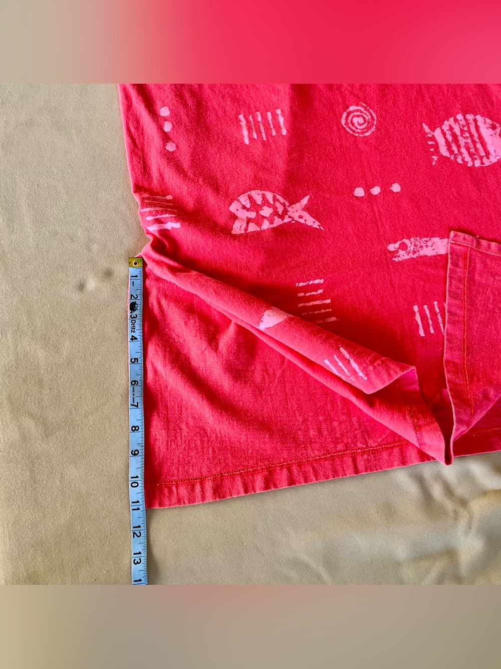 M. Mac Coral/Hot Pink Fish Cotton T-Shirt Maxi Dress Beachy Coastal | Size M - Picture 5 of 7